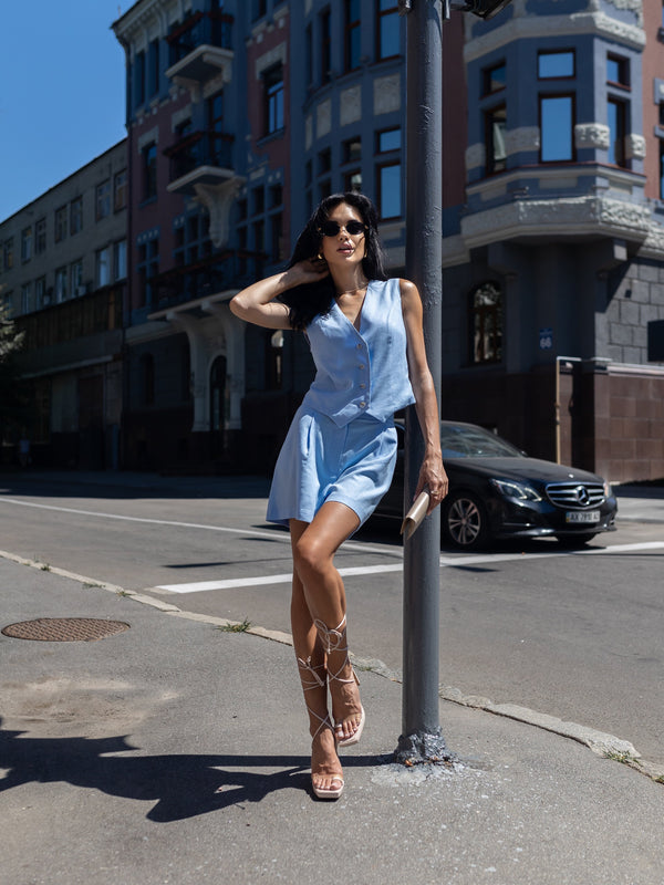 Sienna Waistcoat & Shorts Set – Blue