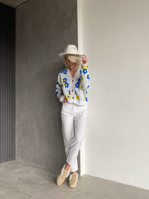 Florine Floral Knit Cardigan – Yellow Floral
