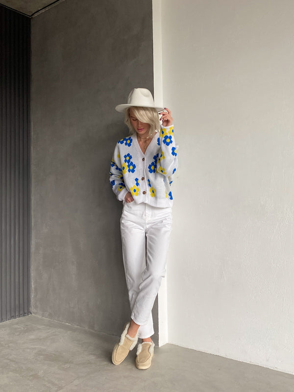 Florine Floral Knit Cardigan – Yellow Floral