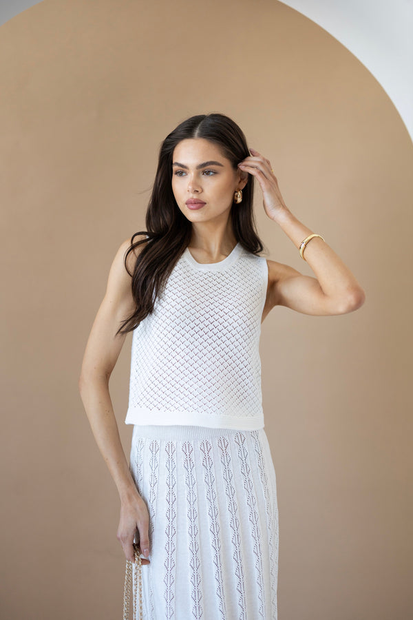 Ophélie Knit Top & Pleated Skirt Set – Milk White