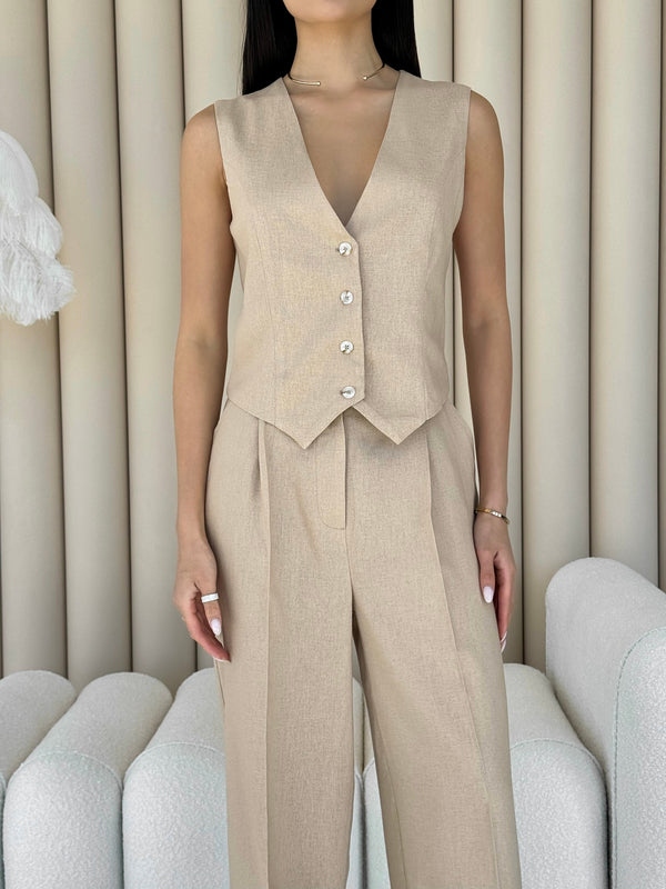 Blanche Waistcoat & Trouser Suit – Beige