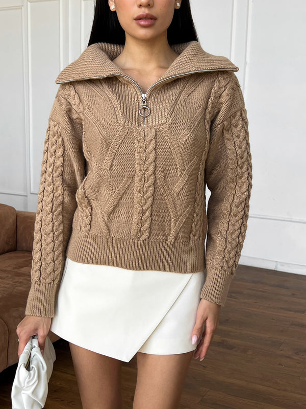 Vera Cable Half-Zip Sweater – Camel