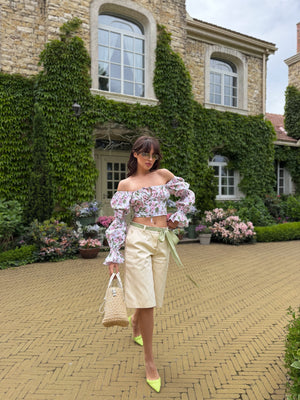 Sylvaine Off-Shoulder Printed Crop Top