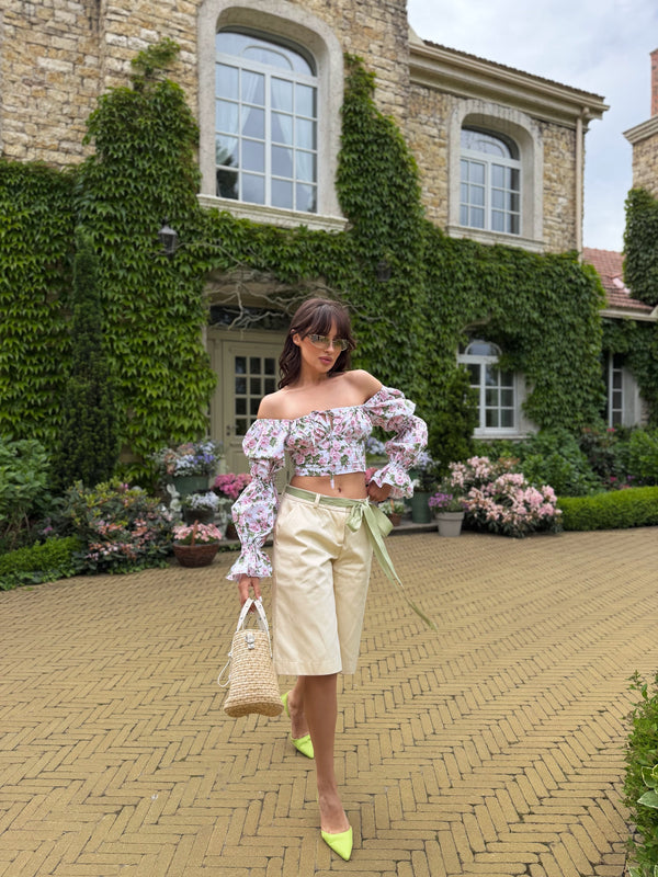 Sylvaine Off-Shoulder Printed Crop Top