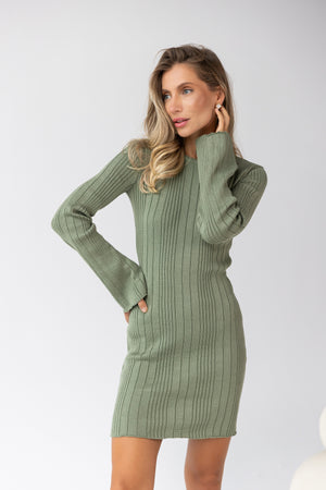 Garance Ribbed Knit Mini Dress – Olive