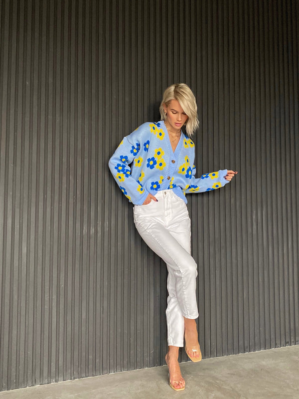 Florine Floral Knit Cardigan – Yellow Floral