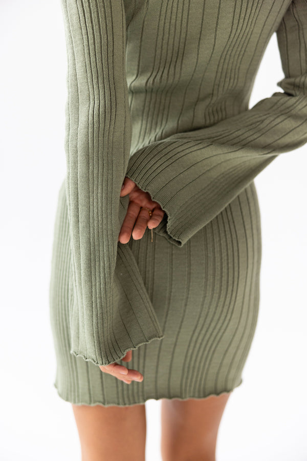 Garance Ribbed Knit Mini Dress – Olive