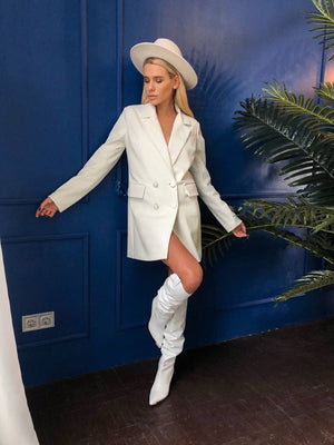Georgette Blazer Dress – White