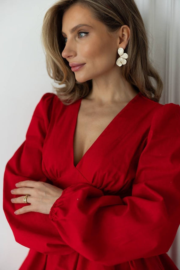 Fantine Bishop-Sleeve Ruffle Dress