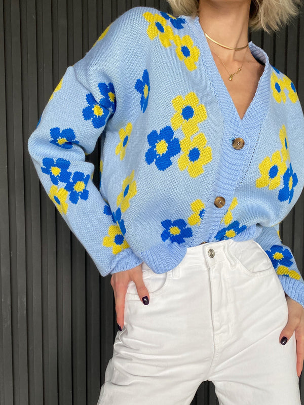 Florine Floral Knit Cardigan – Yellow Floral