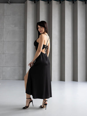 Anaïs Satin Slip Dress – Black