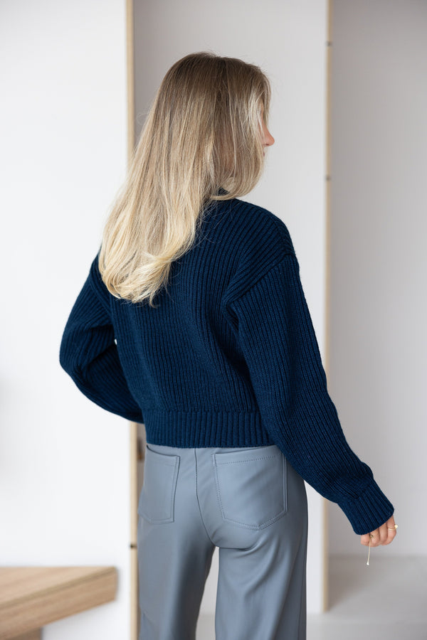 Romy Zip-Front Knit Jacket – Navy