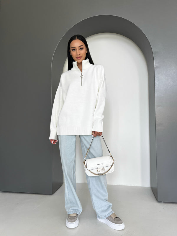 Maren Half-Zip Tunic Sweater – Milk White