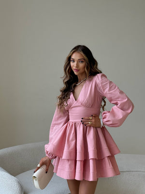 Fantine Bishop-Sleeve Ruffle Dress