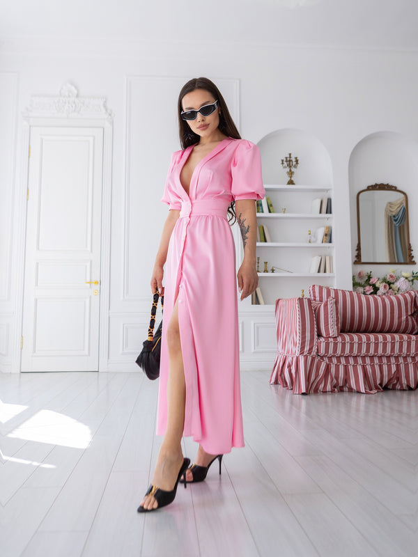 Chiara Button-Front Midi Dress – Pink