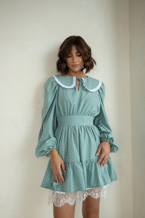 Oriane Lace-Trim Printed Mini Dress – Mint