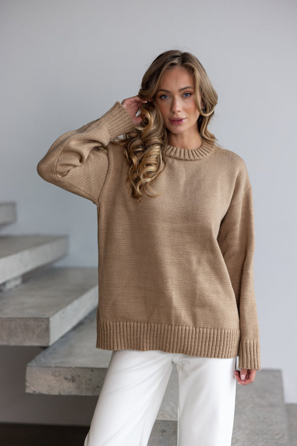 Marion Relaxed Crew Sweater – Camel