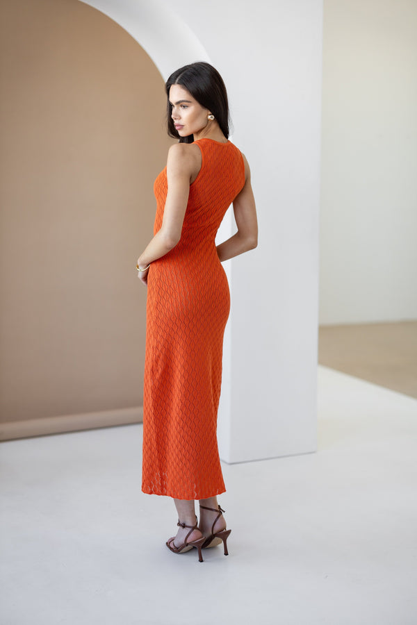 Talia Crochet Knit Maxi Dress – Orange