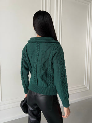 Vera Cable Half-Zip Sweater – Forest Green