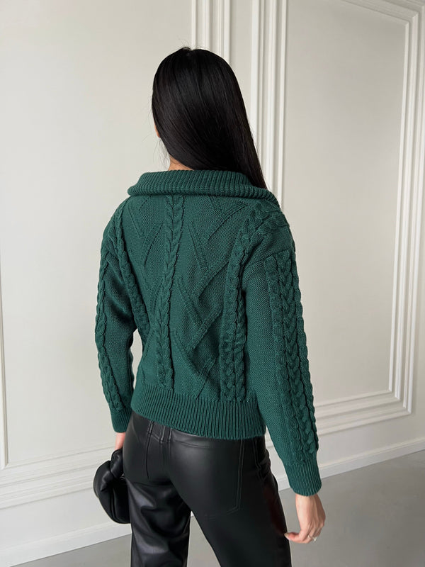 Vera Cable Half-Zip Sweater – Forest Green