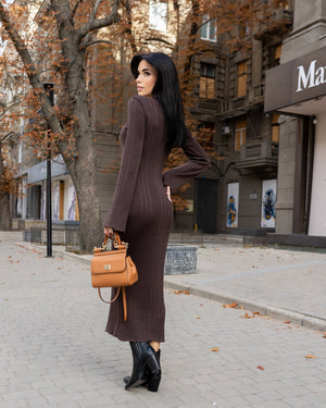 Rosalie Ribbed Midi Dress – Burgundy