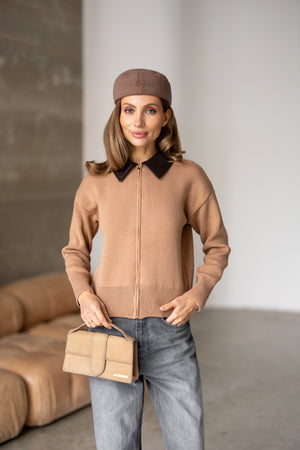 Perrine Collared Cable Sweater – Camel