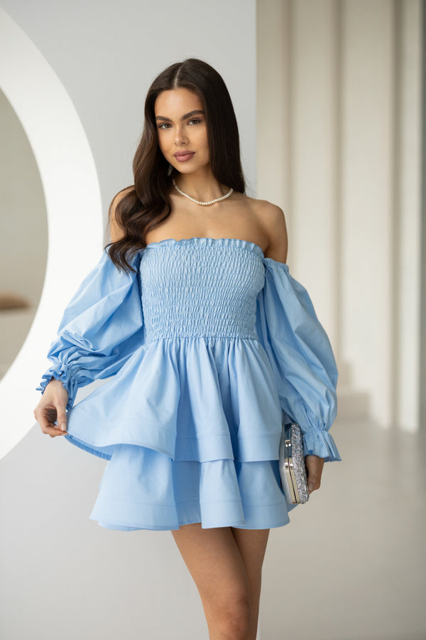 Zélie Shirred Off-Shoulder Mini Dress