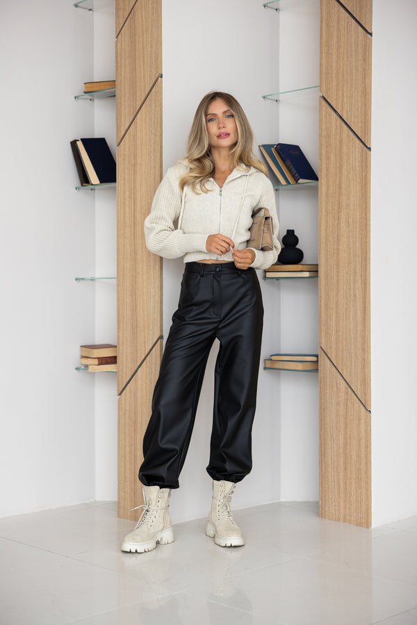 Capucine Cropped Zip Knit Jacket – Sand