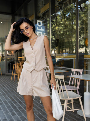 Sienna Waistcoat & Shorts Set – Beige