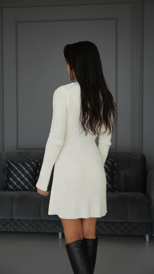 Séverine Buttoned Knit Dress – Milk White