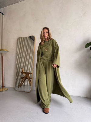 Cerise Ribbed Belted Robe Cardigan – Matcha