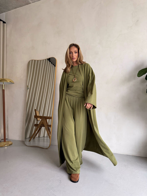 Cerise Ribbed Belted Robe Cardigan – Matcha
