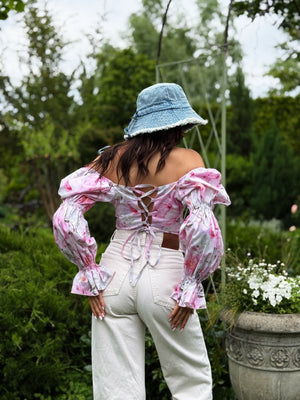 Sylvaine Off-Shoulder Printed Crop Top