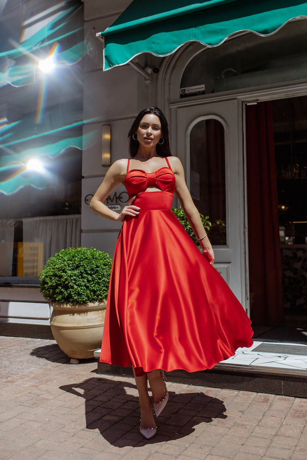 Rosine Satin Bustier Midi Dress