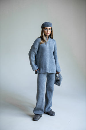 Agathe Half-Zip Knit Set – Sky Blue