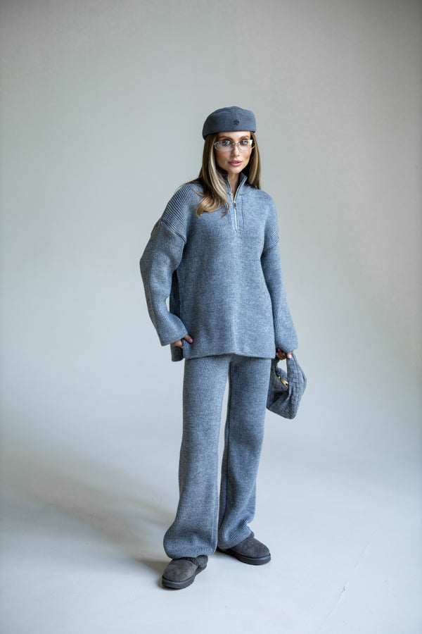 Agathe Half-Zip Knit Set – Sky Blue