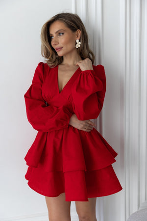 Fantine Bishop-Sleeve Ruffle Dress