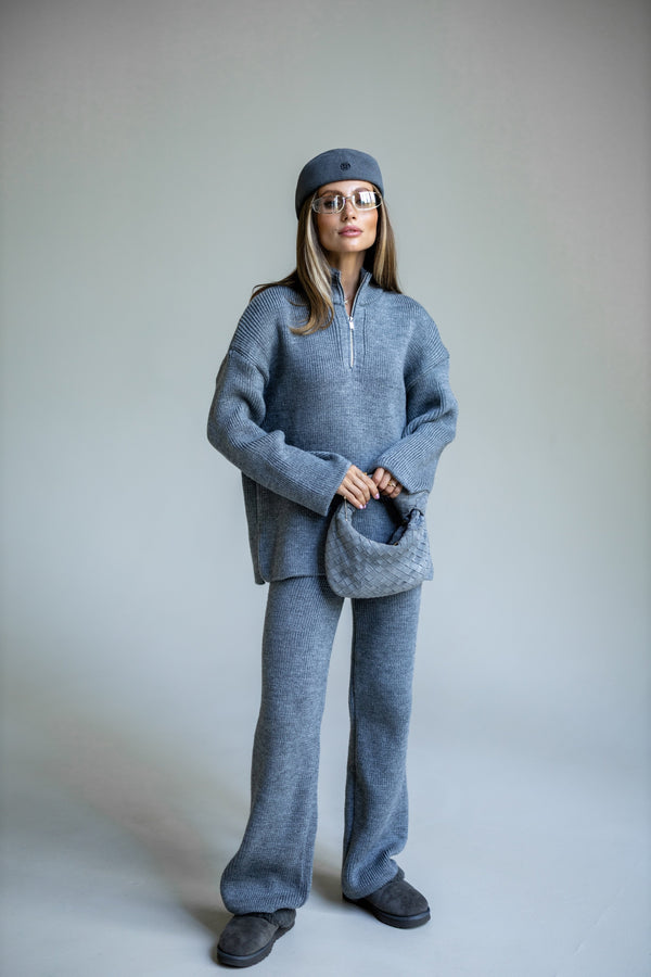 Agathe Half-Zip Knit Set – Sky Blue