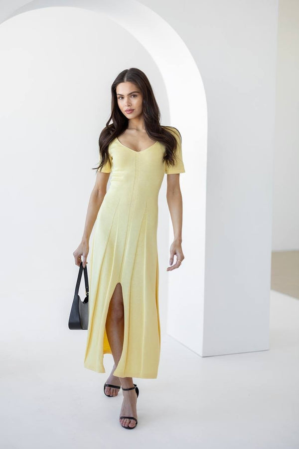 Isadora Slit Knit Maxi Dress – Yellow
