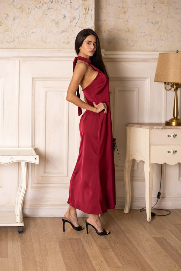 Océane Halter Jumpsuit – Burgundy