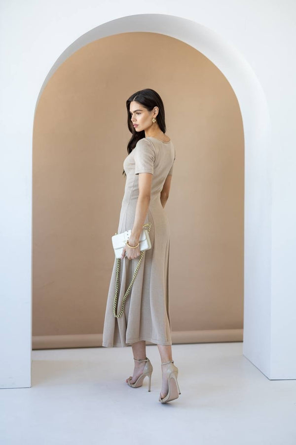 Isadora Slit Knit Maxi Dress – Beige