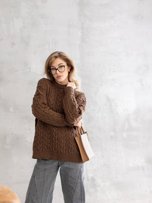 Mireille Cable Knit Sweater – Brown