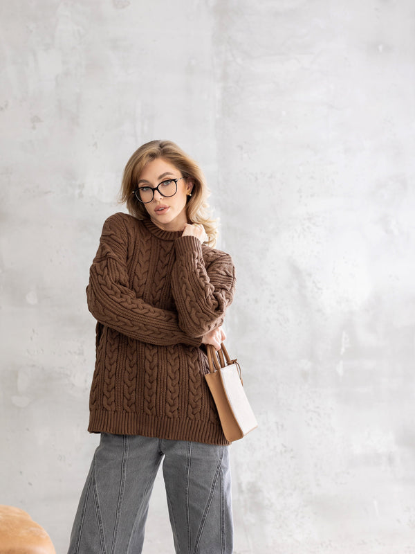 Mireille Cable Knit Sweater – Brown