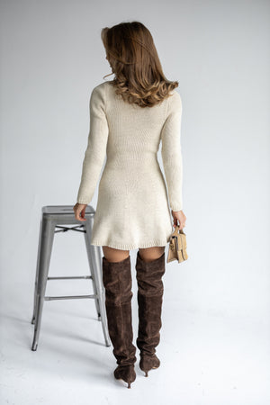 Amandine Ribbed Shirt Dress – Beige