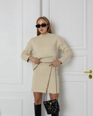 Elisa Knit Top & Mini Skirt Set – Beige