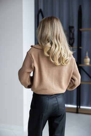 Éliane Half-Zip Cropped Sweater – Camel