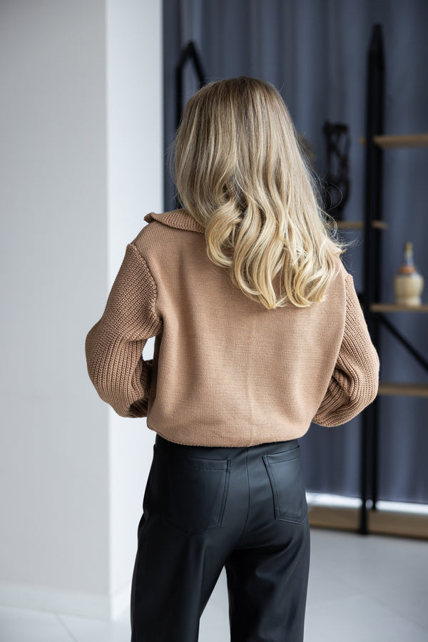 Éliane Half-Zip Cropped Sweater – Camel