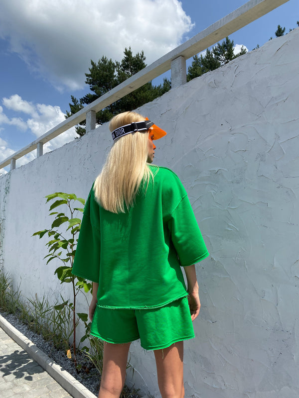 Isaline Oversized Tee & Shorts Set – Green