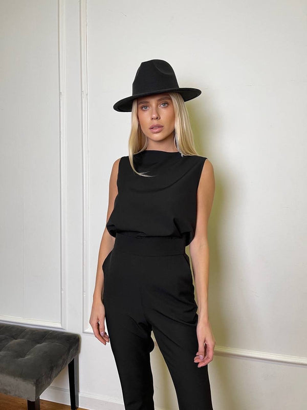 Hortense Sleeveless Top & Flare Trouser Set – Black