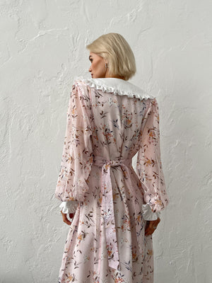 Domitille Collared Floral Midi Dress – Powder